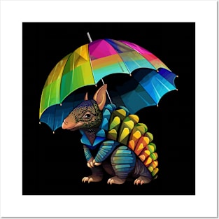 Armadillo Rainy Day With Umbrella Posters and Art